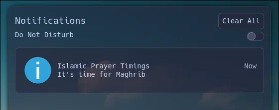 Islamic prayer timings notification